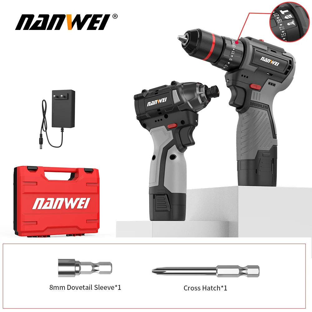 

Nanwei Lithium Electric Drill Rechargeable Screwdriver Brushless Impact Lifting Machine Small Steel Cannon Electric Dr