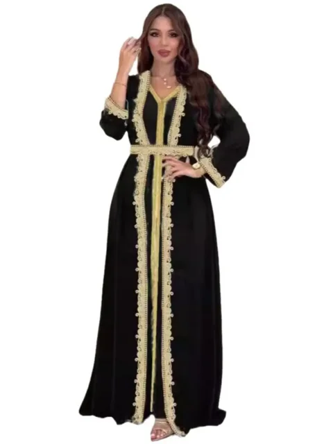Robe de fête musulmane en deux pièces pour femmes, Abaya Eid, Jalabiya, Robe longue, Caftan, Vestidos, Dubaï, Ramadan, style Maroc et Arabie Saoudite