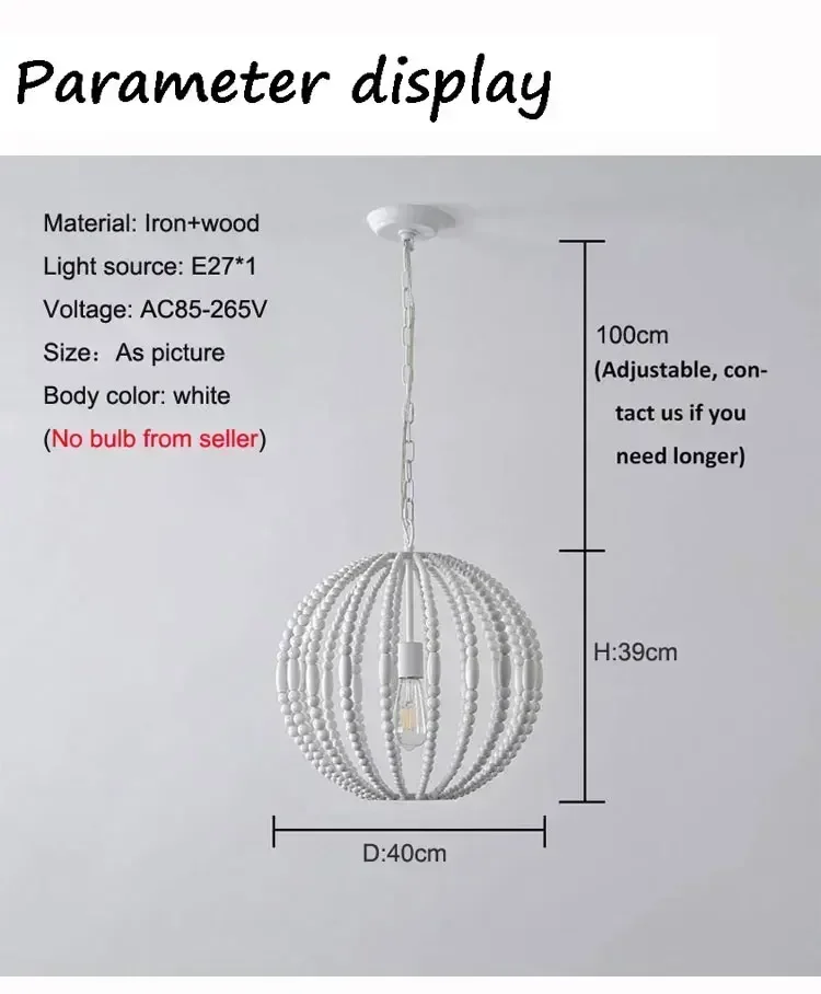 Description Picture 6 of itemVintage Loft American Style Countryside Wooden Bead Chandelier Living Room Dining Room Bedroom Villa Indoor Decor Pendent Lamps