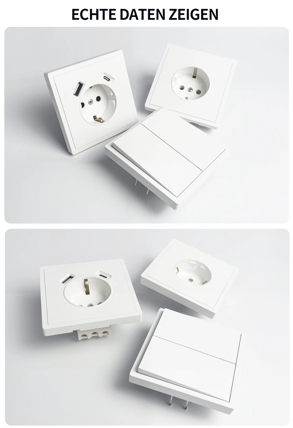 80x80mm EU Power Socket – Built-in USB-C Fast Charging Ports, 16A 250V, Single/Double Gang Light Switch, Flush Mount Black Plate T&I Online Store