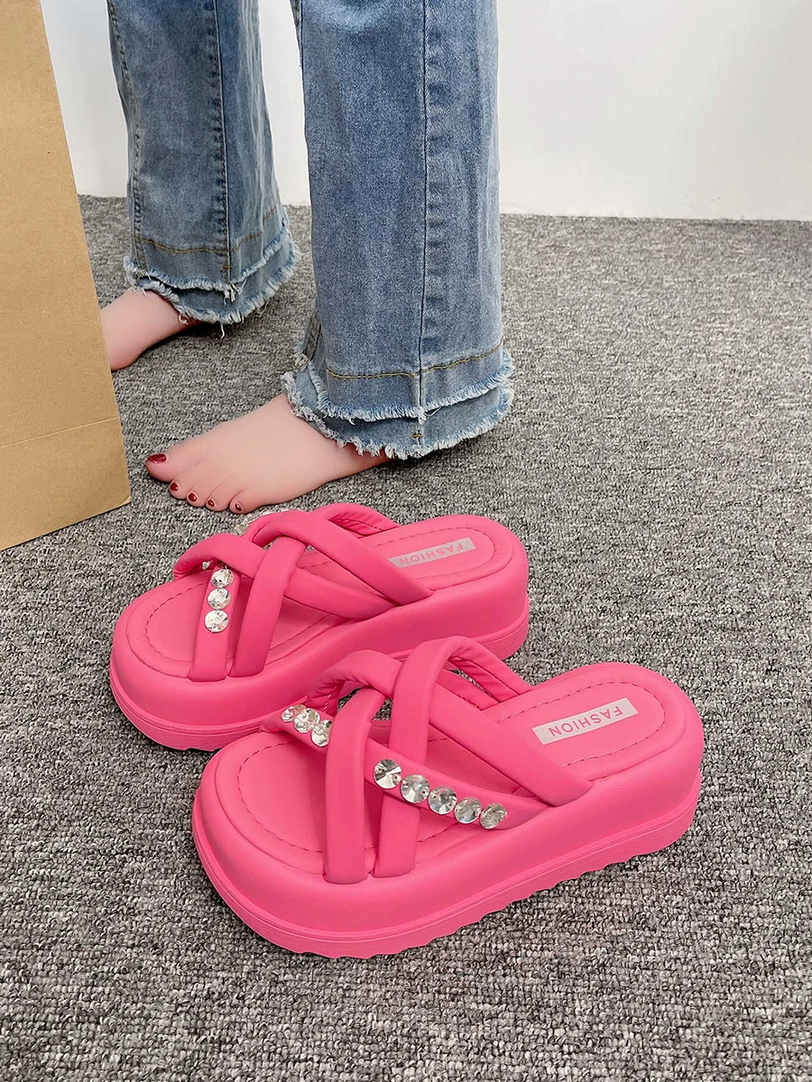 

Female Shoes Slippers Women Summer Platform Slides Fashion Jelly Flip Flops Heeled Mules 2024 Luxury Flat Glitter Soft Beach