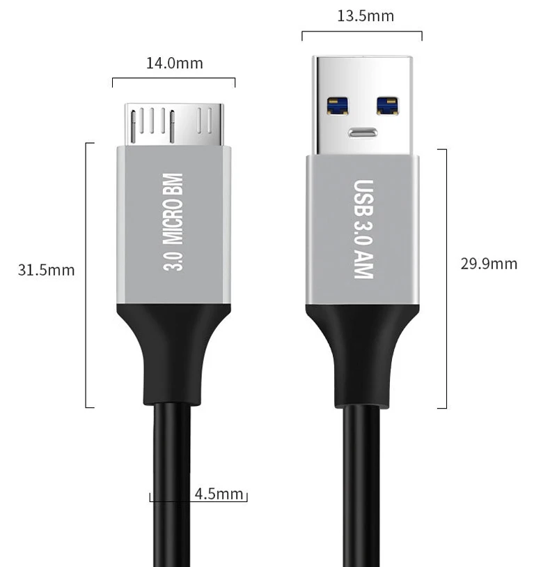 0.5m/1m/2m USB 3.0 타입 A - 마이크로 B 케이블 5Gbps 2A 고속 데이터 동기화 코드 케이블 어댑터 (외장 하드 드라이브 디스크 HDD 하드 케이블용)