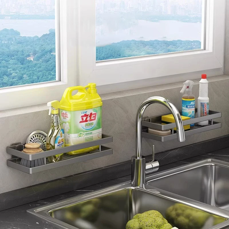 Kitchen Storage Rack Wall Seasoning Storage Rack Bathroom Shelf Shampoo Shelves Wall Carbon Steel Kitchen Accessories ﻿