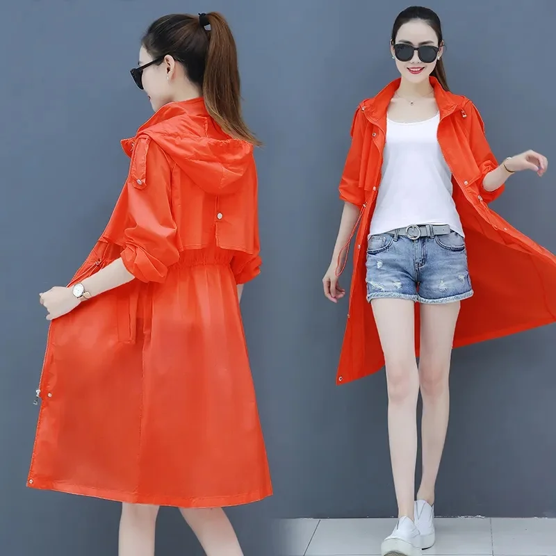 Women Sun Protection Clothing Mid-length Hooded Coat 2022 Summer Female New Thin White Jacket Popular Fairy Long Windbreaker