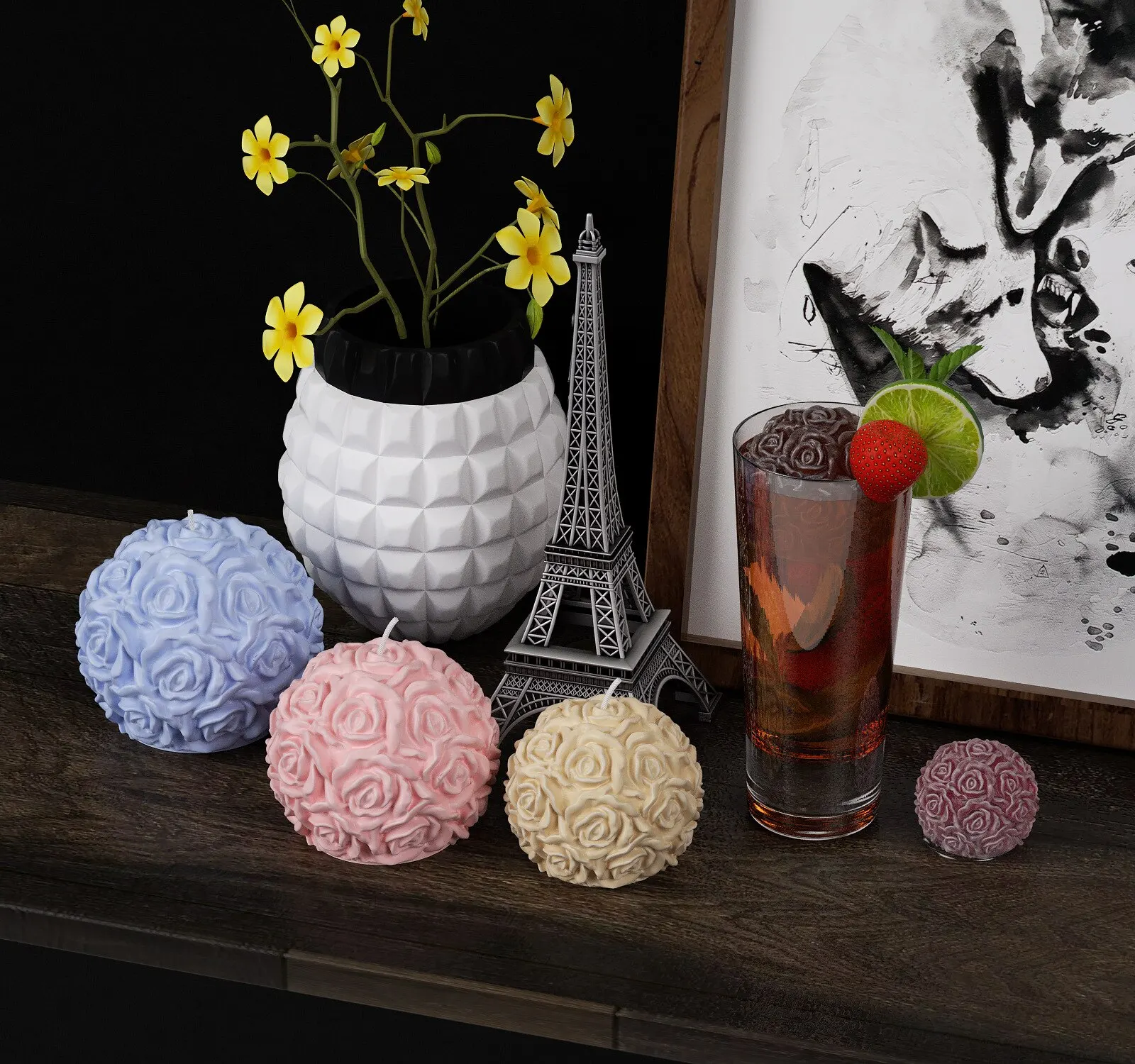 Silicone Candle Mold 3D Rose Ball Valentine's Day Casting Mold Creative Elegant Flower Candle Holder Suitable For DIY Can