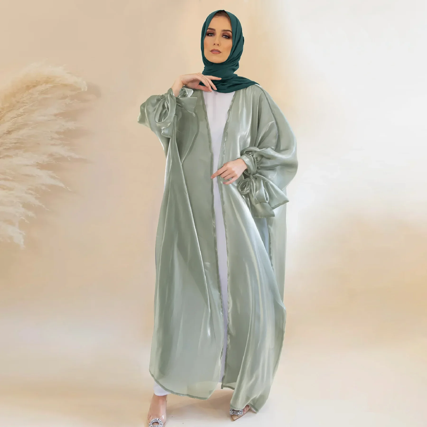 

Women Open Abaya Arabia Bow Clothes for Muslim Dubai Turkey Kaftan Muslim Cardigan Abayas Lace-up Dress for Women Casual Caftan