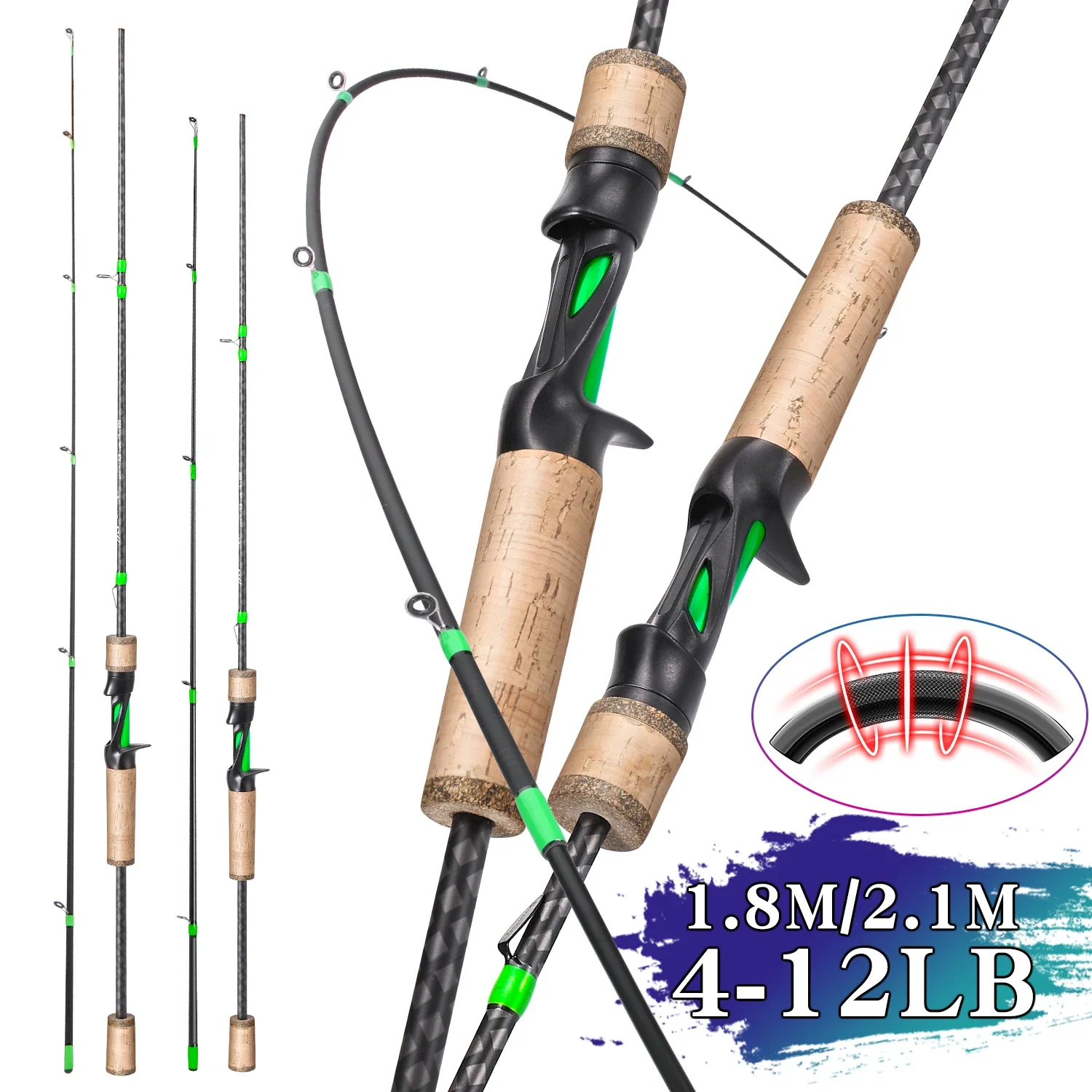 Sougayilang 2 Sections Cork Handle Fishing Rod Carbon Fiber Casting Rod  Spinning Rod for Freshwater Quality Fishing Pole - AliExpress