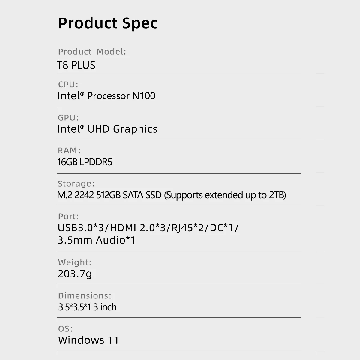 FIREBAT T8 PLUS Mini PC Gamer Intel N100 N5095 CPU Windows 11 Mini PC Gaming DDR4 8GB RAM 256GB SSD NVME M2 WIFI5 BT4.2 Desk 6
