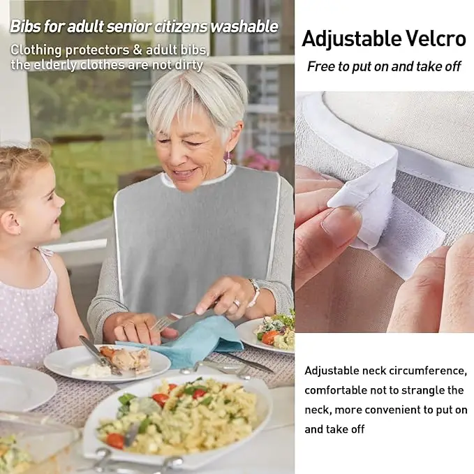 Adult Bibs for Eating Women/Men/elderly Washable,Waterproof, Clothing Protectors & Adult Bibs with Debris Trap - 2