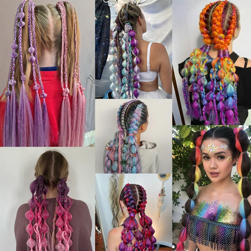 24inch Braiding Hair Extensions Wig Hairpiece Jumbo Braids Colored Hair Extensions with Tinsel Hair for Chrismas Party Wear