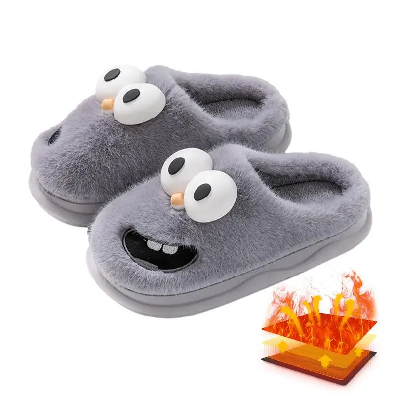 Furry Slippers For Women Plush Fuzzy Slip On Winter House Slippers Expression Warm Bedroom Shoes Cute 3D Cartoon Fluffy Slipper