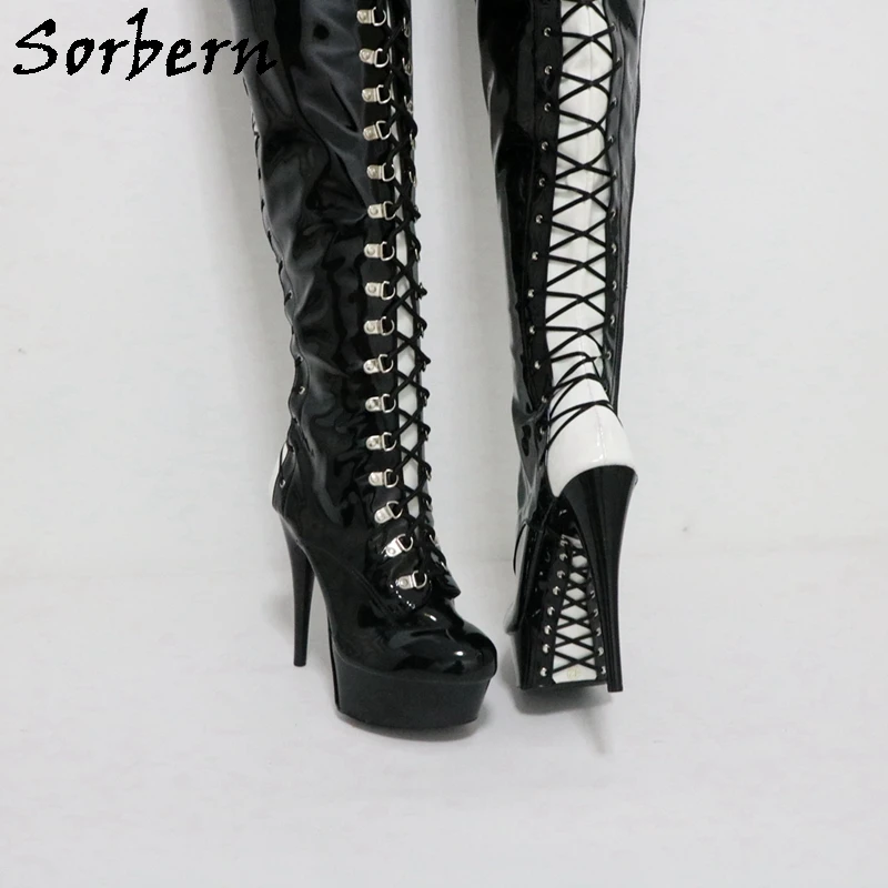 

Sorbern Black Mid Thigh High Boots Women Pole Dance Stripper Heels 20Cm Extreme Heels Lace Up Fetish Boot Custom Colors
