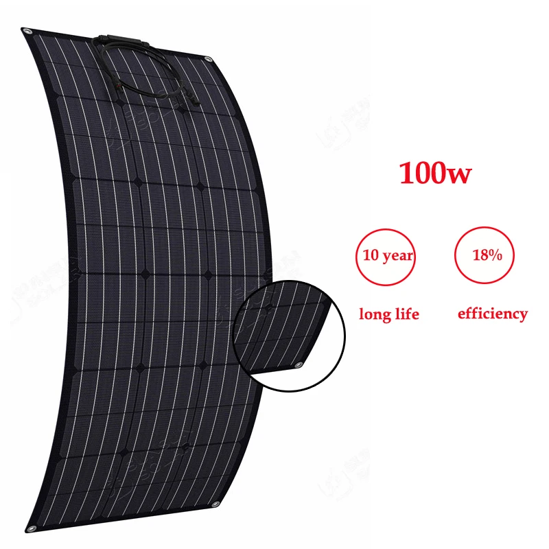 

SUNSUN High efficiency ALL BLACK solar panel 100W 18V ETFE monocrystalline cell semi flexible