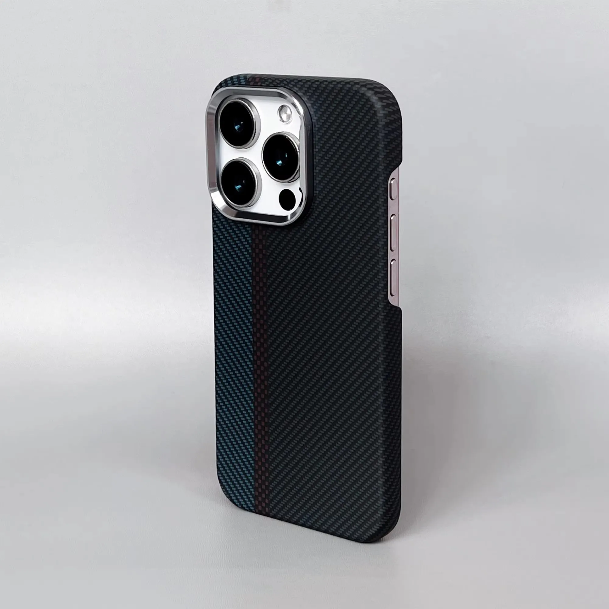 Ultra Thin Carbon Fiber Texture Magsafe Case with Wireless Charging and Alloy Lens Matte Hard Cover