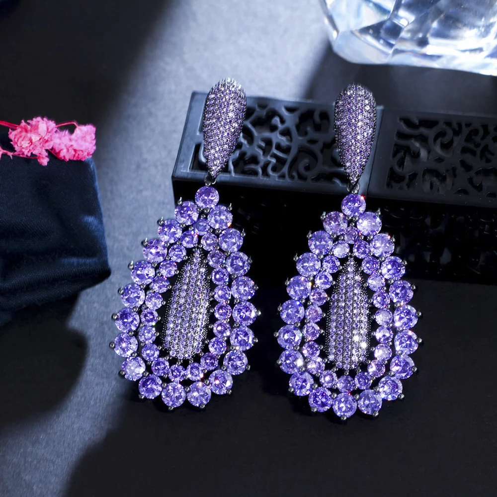 

ThreeGraces Luxury Purple Cubic Zirconia Bridal Wedding Long Dangle Drop Earrings for Women 2022 New Trendy Fine Jewelry ER793