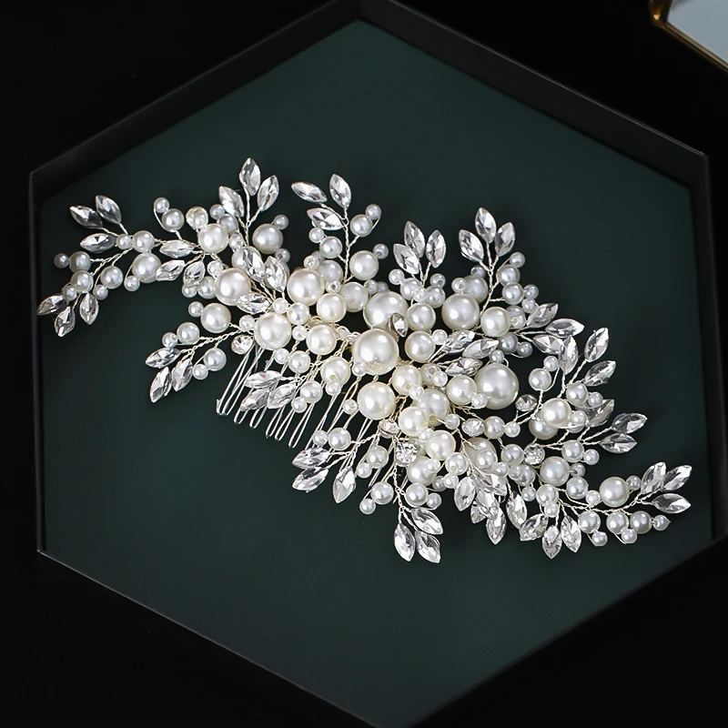 Luxurious Pearl Hair Comb Headband Rhinestone Pearl Bridal Hair Accessories For Women Wedding Tiara Headpiece