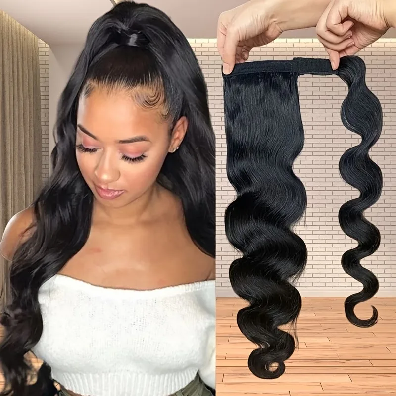 여성용 포니테일 붙임머리, 클립형 포니테일, 두껍고 자연스러운 바디 웨이브 인..