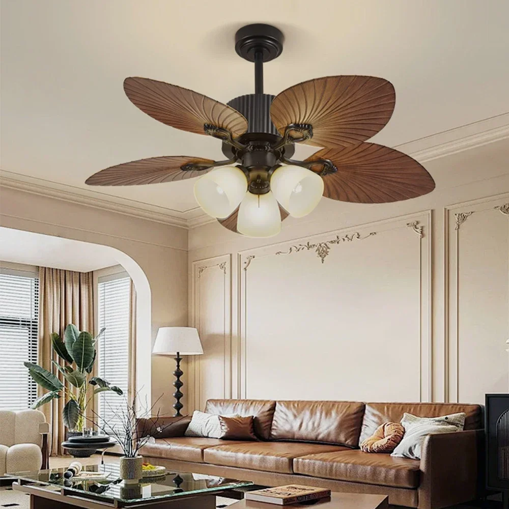 42Inch American Retro Fan Light DC Remote Control Dining Room Living Room Bedroom Ceiling Light 220V 110V Ceiling Fan