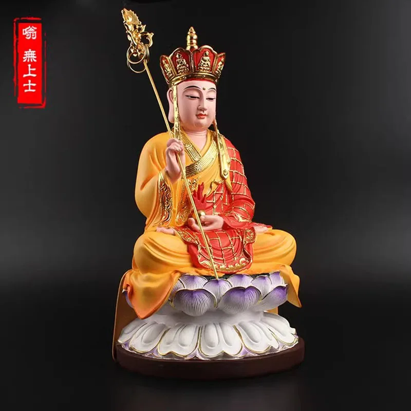 Yellow Plated Super Big Ksitigarbha Buddha Statue,Resin Sweeping Demon Lotus Base Mascot Home Putting Decoration