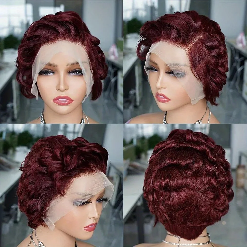 Pixie Cut Wig Short Curly Lace Front Human Hair Wigs For Black Women Indian Water Wave 13x4 Transparent Lace Frontal Wigs