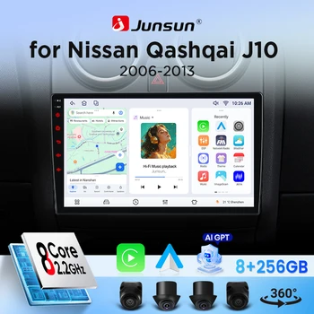 Radio para Auto Junsun para Fiat Nissan Qashqai J10 2006-2013, CarPlay, Android Auto, FM, RDS, DSP, BT, GPS, Navegador, SWC, Pantalla Táctil HD IPS, Reproductor Multimedia Plug & Play, Llamadas Manos Libres, Unidad Principal con Estilo Original del Auto 1