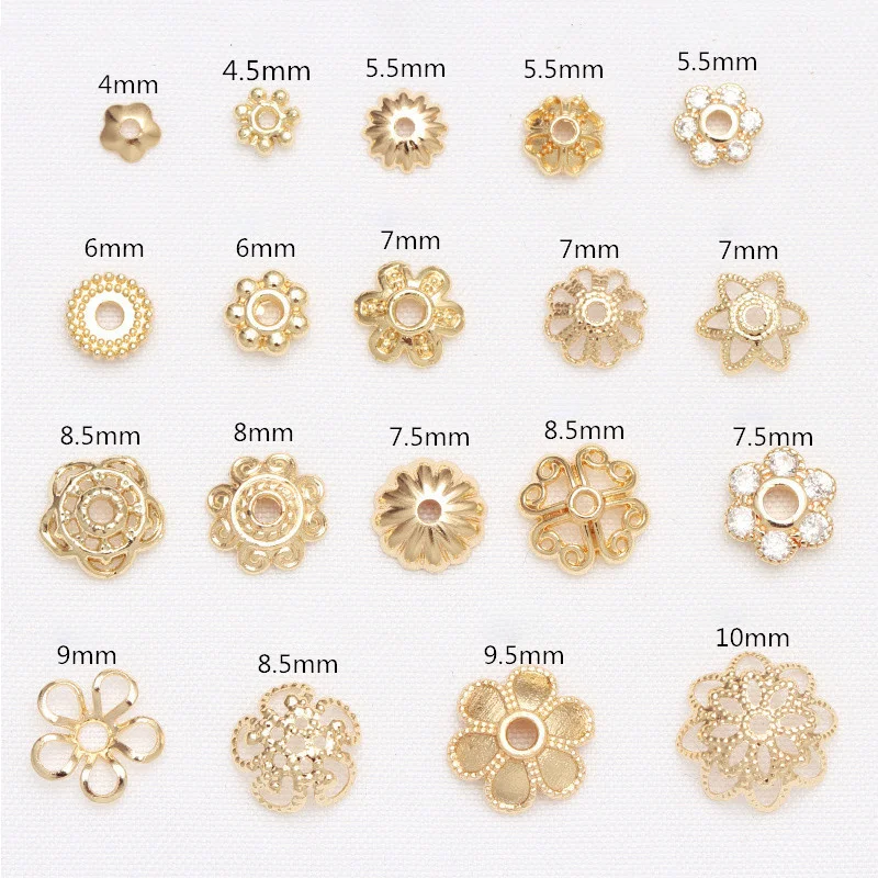 

30PCS 14K Real Gold Plated Brass Flower Beads Caps Hollow Filigree Beads End Cap For DIY Jewellery Handicrafts Accessories