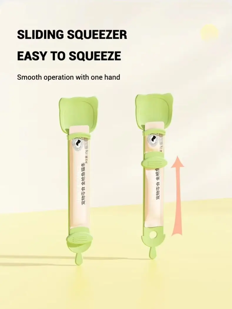 Cat Strip Spoon Squeezer With Sliding Squeezer Spill Proof Wide Mouth And Long Handle For Effortless One Handed Mess Free Feedin