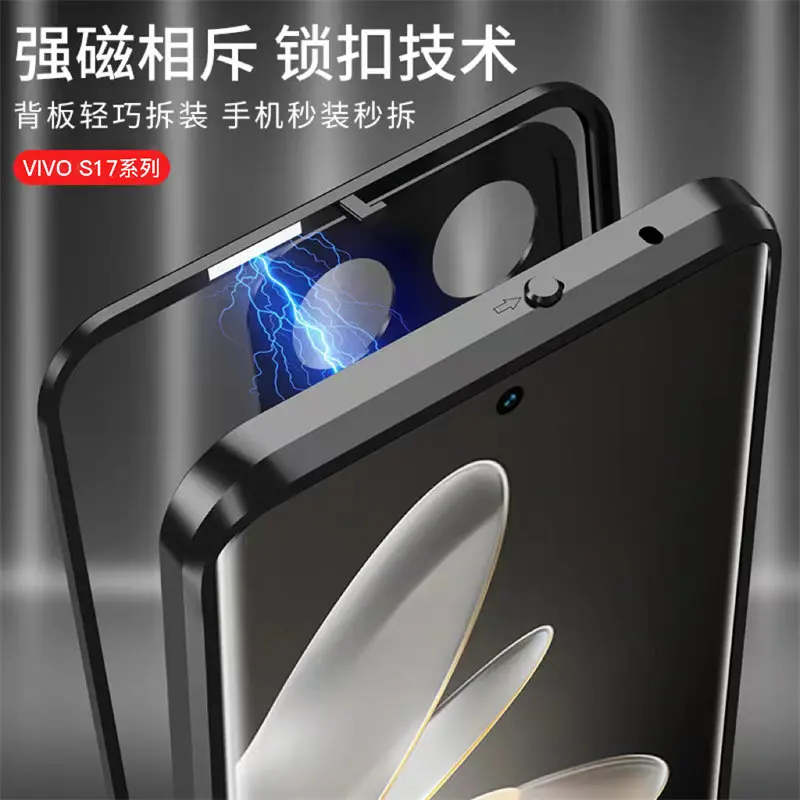 Vivo V29 5G V2250 Case Magnetic Metal Aluminum Bumper with Back Clear Hard Glass Cover Phone Case for Vivo V29 VivoV29 5G V2250