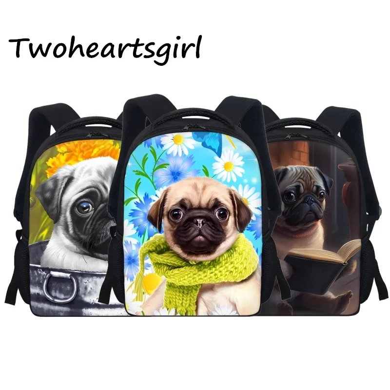 

Twoheartsgirl Pug Dog Pattern Children School Bags Kindergarten Kids bookbags Back to School Cartoon Backpacks Mochila Escolar