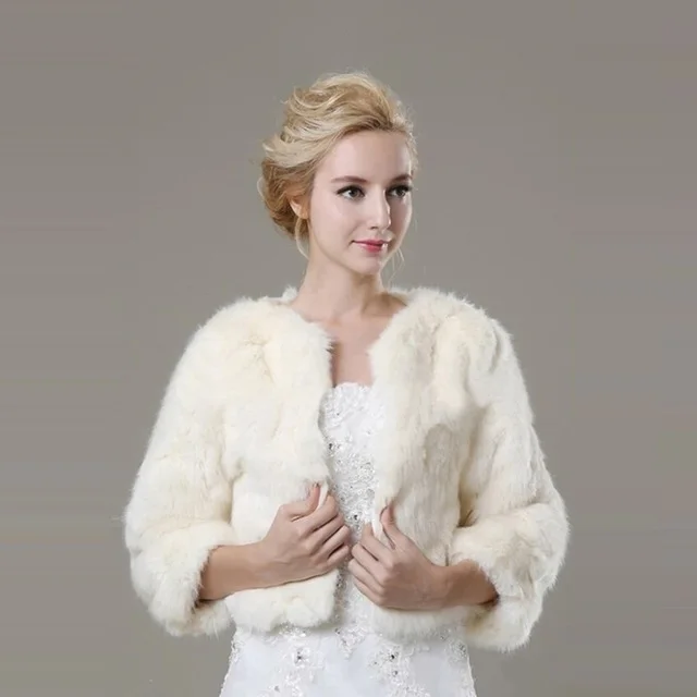 

Women Winter Short Long Sleeves White Bridal Wraps Warm Ivory Faux Fur Black Bridal Bolero Crop Red Faux Fur wedding Jacket