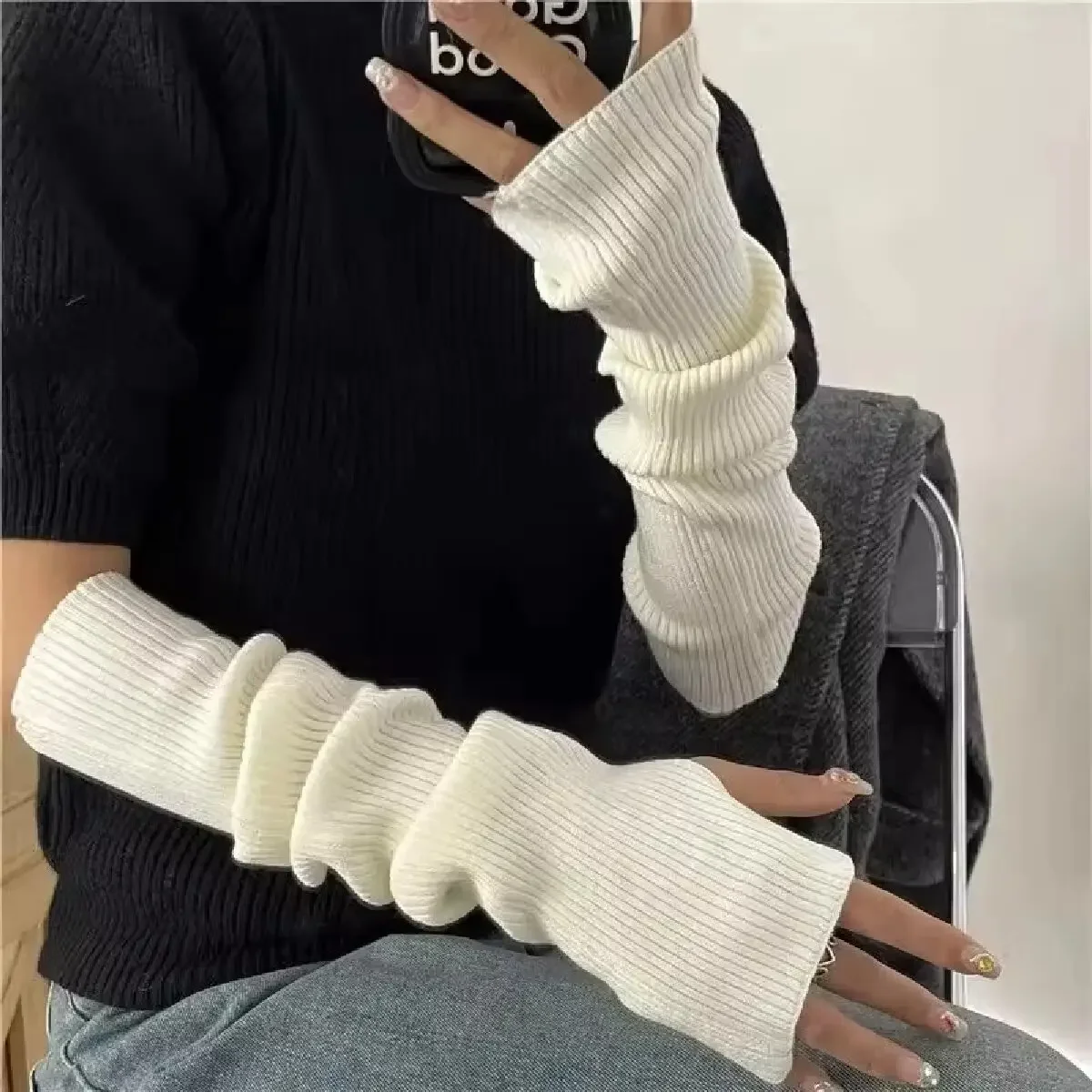 Fingerless Mittens Women Knitted Gloves Winter Arm Warmers 5
