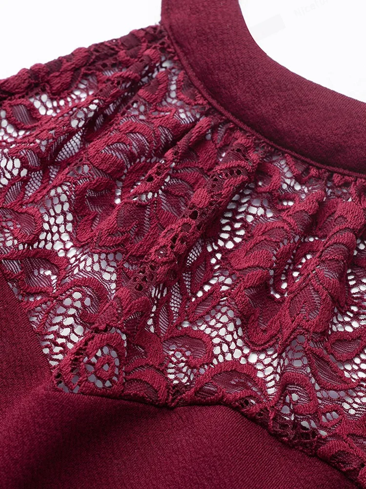 Nice-forever Summer Women Elegant Lace Patchwork with Sash Dresses