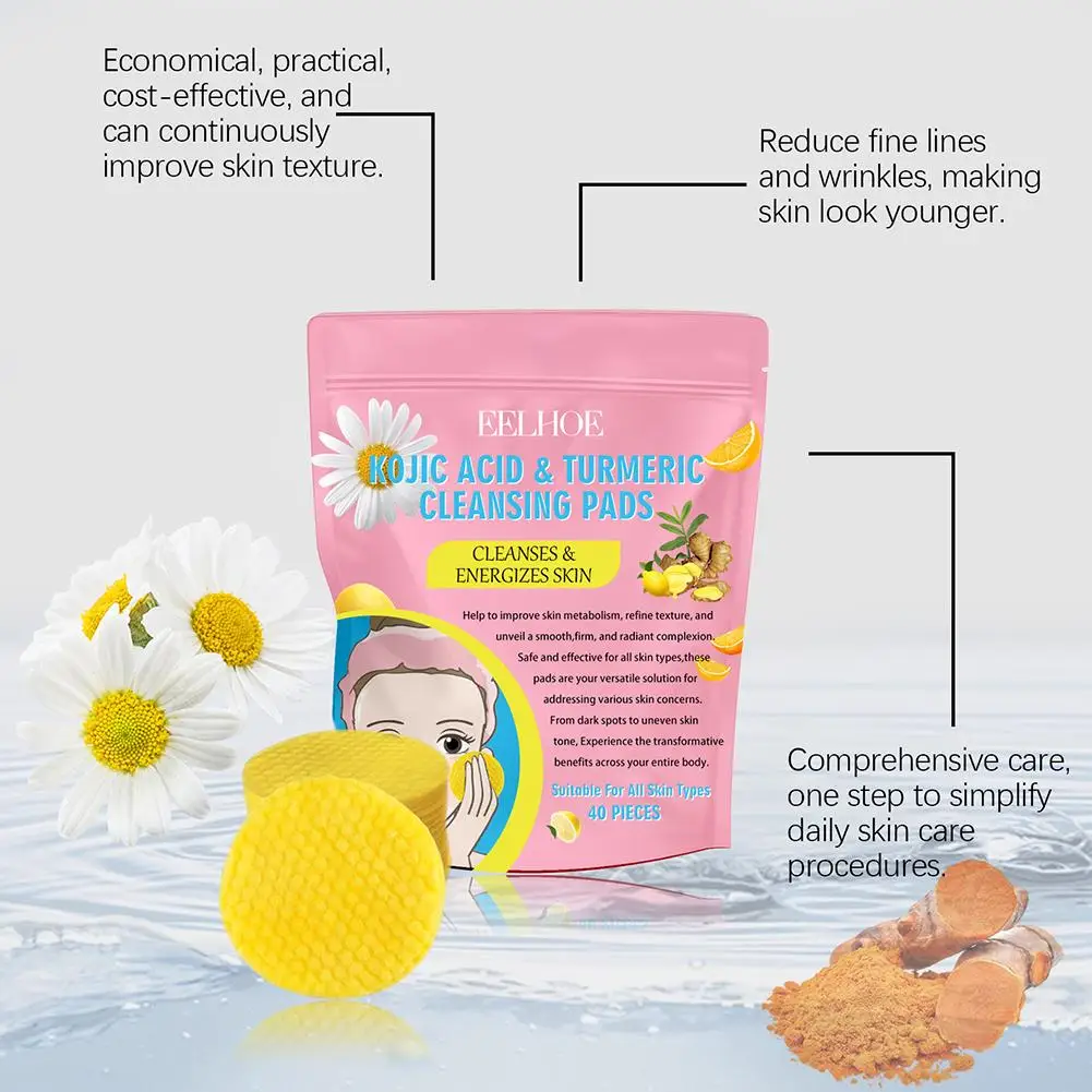 40pcs Turmeric Kojic Acid Cleansing Pads Exfoliating Pads Facial Sponges For Cleansing And Exfoliating Removing Dead Skin 6