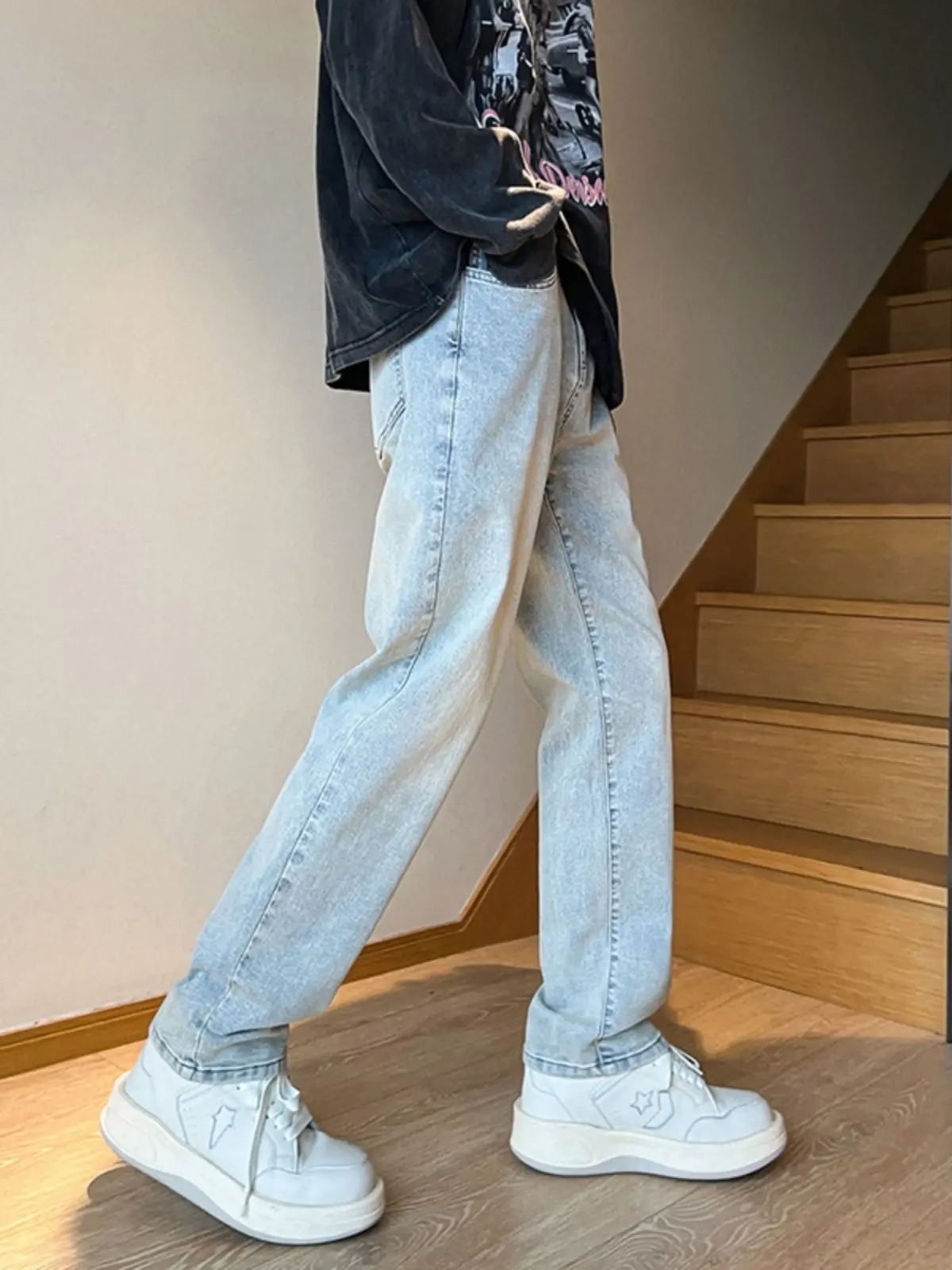 

Men Wide Leg Jeans Hip Hop Casual Men's Straight American Style Denim Pants Streetwear Skateboard Pant Neutral Trousers U16