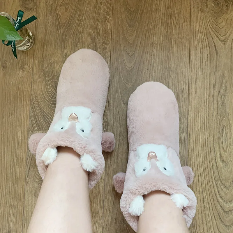 House Slipper Fur Female Women Shoes Flat Contton Plush Anti Skid Grip Indoor Fluffy 3d Penguin Home Boots