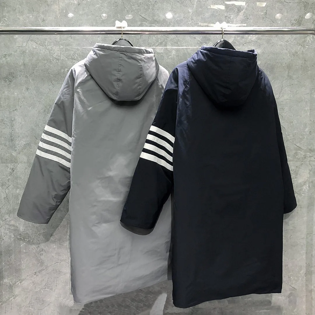 Men's Zipper Cotton Hoodie Down Jacket High Quality Coat Stripes Jackets korean Fashion Luxury Brand Long Section Coat Women