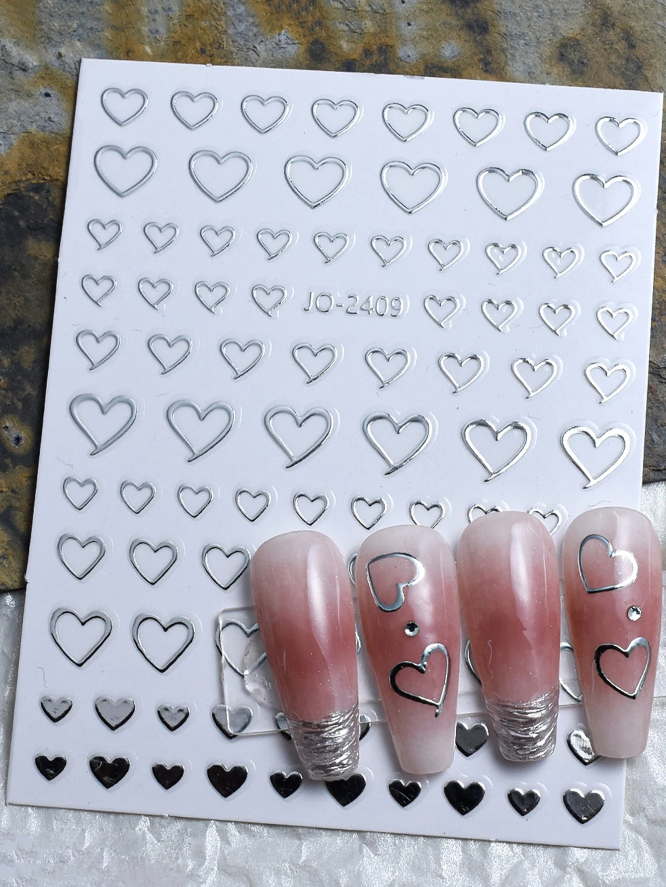 2 Sheets Metallic Star & Heart Nail Stickers3D Self-Adhesive Silver Gold Nail Decals for DIY Manicure, French Tips & Art