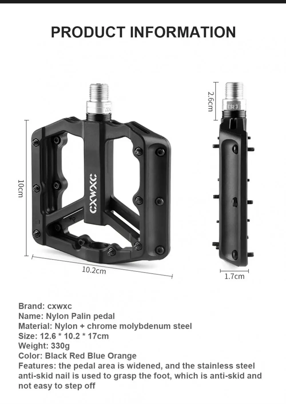 Description Picture 3 of itemCXWXC Bicycle Nylon Pedals Triple Perrin Sealed Bearing Wide Area Anti-slip Spike Foot MTB Pedal Bicycle Parts 9