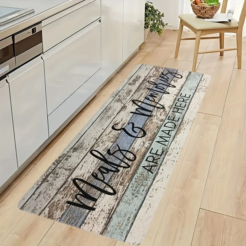 1pc kitchen decoration carpet, farmhouse non-slip machine washable flannel floor mat, suitable for porch door kitchen