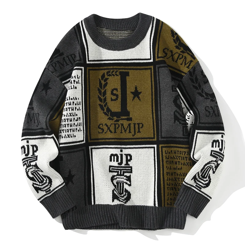 

2023 New Fall Winter Hip Hop Printed Turtleneck Sweater Men Thick Warm Pullovers High End Mens Christmas Sweaters Male Knitwear