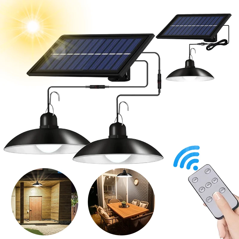 

LED Double Head Solar Pendant Light Solar Light Outdoor Indoor Solar Lamp with Line Warm/White Lighting for Camping Garden Yard