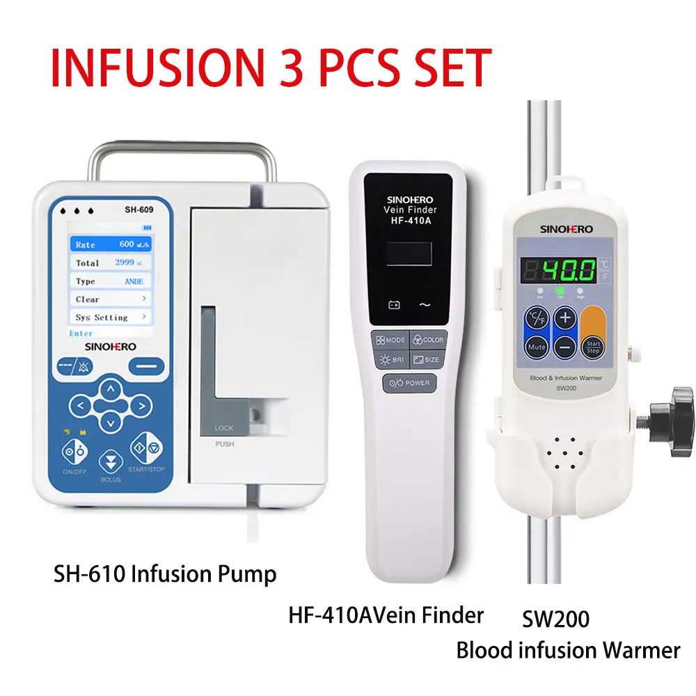 SINOHERO SH-609 Infusion Pump and SW200 Blood infusion Warmer HF-410A Vein  Finder Hospital Infusions Machine
