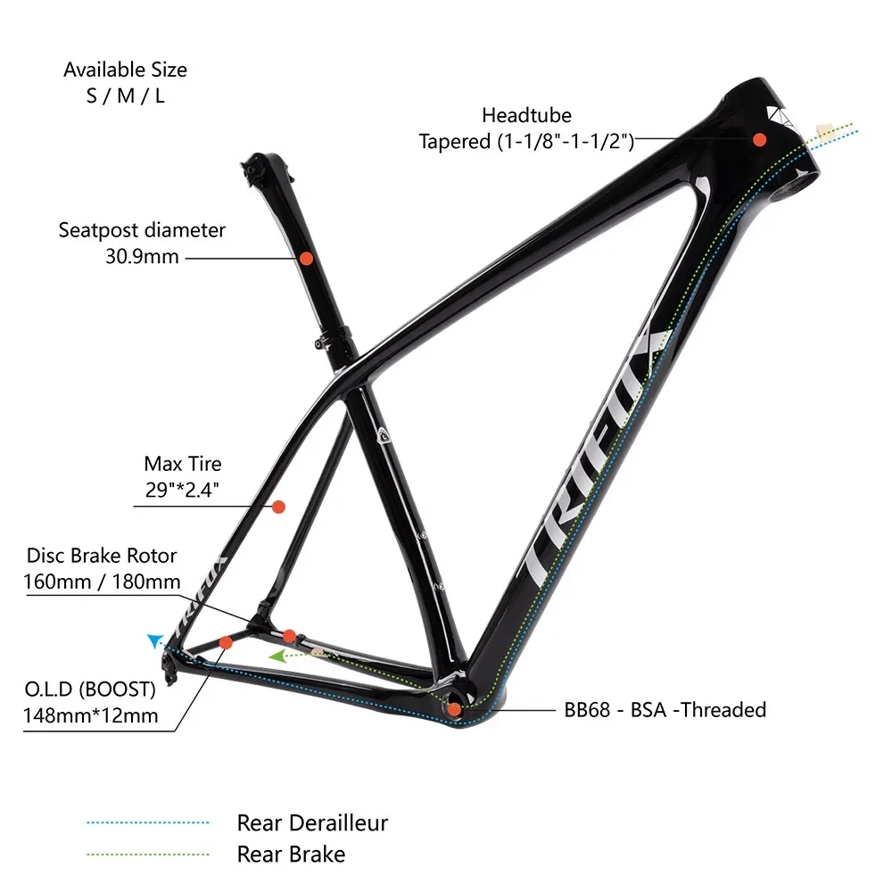 Trifox Ultra Light 29er Hardtail Mtb Frame Full Carbon Fiber