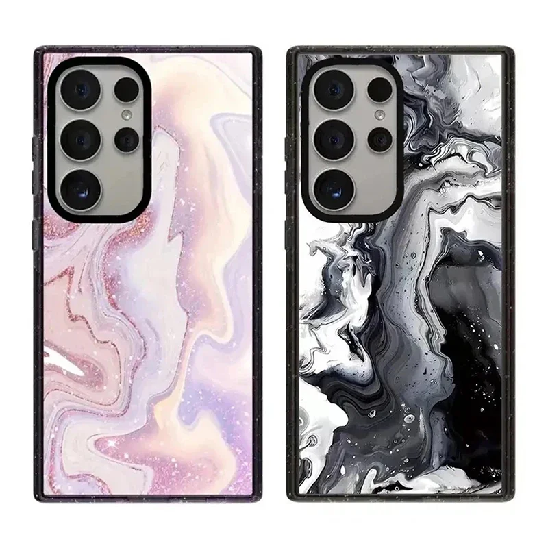 Marble Acrylic Black Border Protective Case for Samsung Galaxy S22U S23U S24 Ultra Shell