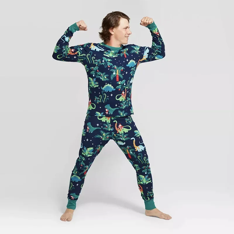 thumbnail image 5 of Conjunto de pijamas navideños familiares nuevos de 2024, conjuntos a juego para mamá, papá, niños, bebés y perros, ropa de dormir suave y cálida con estampado de dinosaurios, look familiar de Xams, 5 of 5