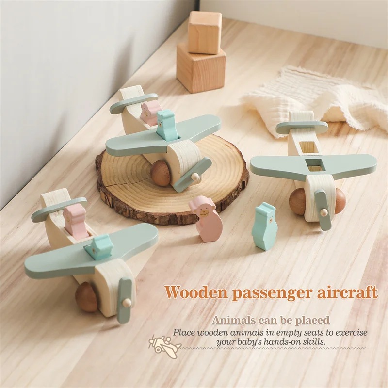 Baby Wooden Plane Toy Plane Model Manned Building Blocks Toy Woodiness Adornment Toy Blocks The Baby Educational Baby Toys Gifts 2