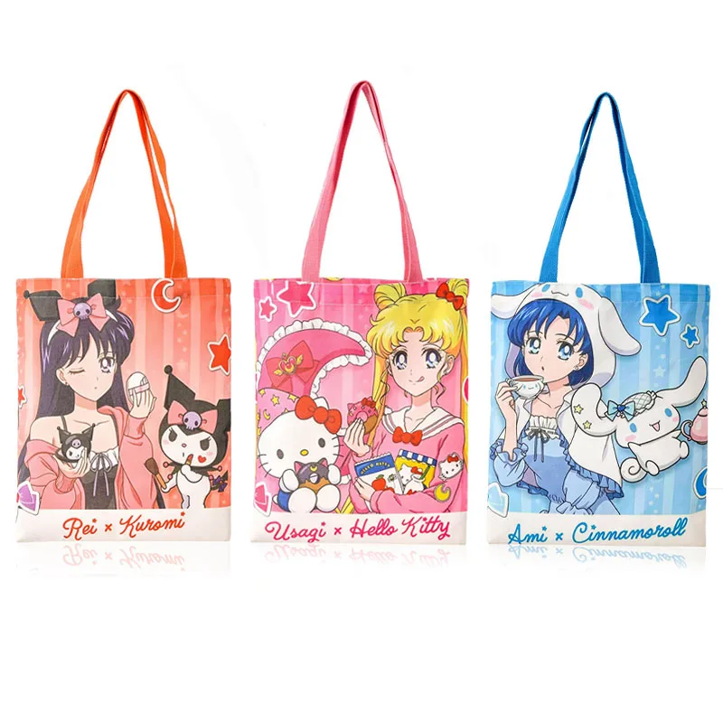 

Sanrios мультфильм Hellokittys Мелодия печатная Холщовая Сумка милые вместительные портативные студенческие сумки через плечо