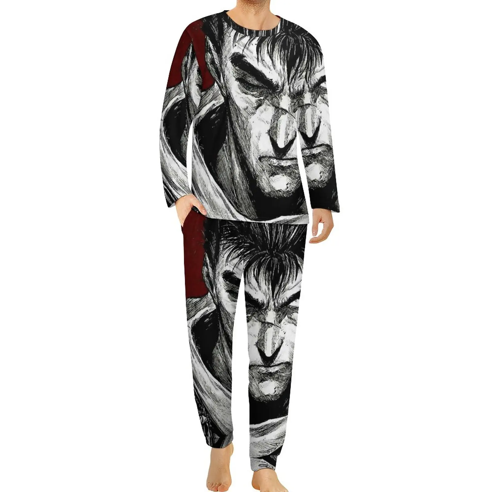 

Guts Swordsman Berserk Pajamas Spring Anime Sleep Nightwear Men Two Piece Custom Long Sleeve Warm Oversized Pajamas Set