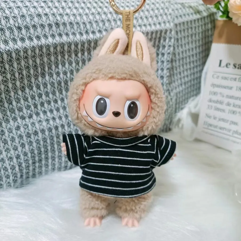 Charming 17Cm Labubu Baby Doll Casual Striped Outfit with Shorts