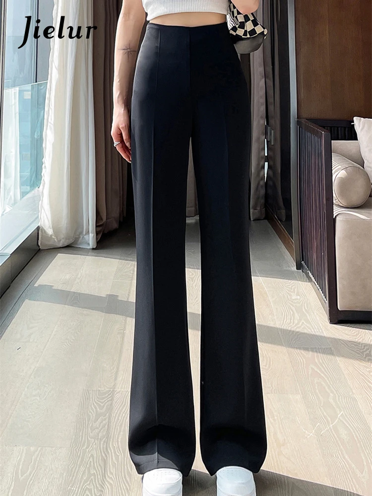 Jielur Pink Full Length Casual Women's Wide Leg Pants Straight High Waist Solid Color Summer Simple Female Trousers Y2k Pants